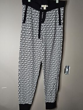Michael Kors Black & White Logo Jogger Pants Size L Waist 17.5" Length 32.5"
